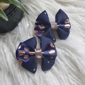 Hancrafted Navy Blue Polka Dot Hair Bow Set